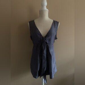 New York & Company Blue Geometric Silk Top